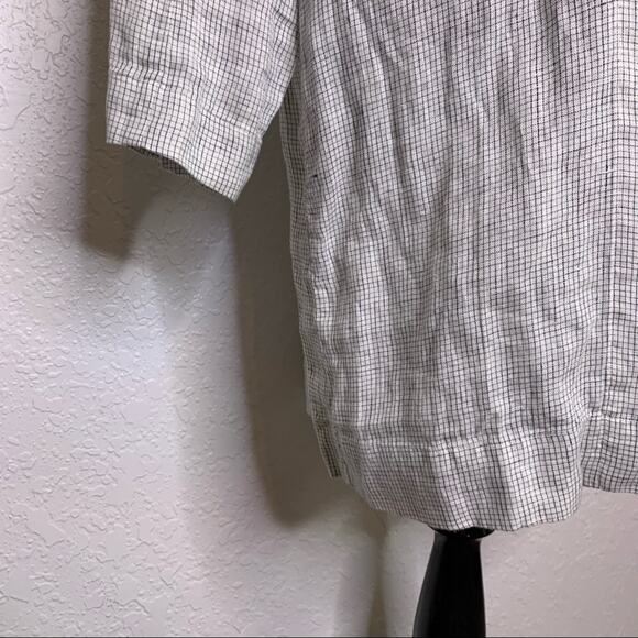 Eileen Fisher white navy windowpane plaid long linen jacket size Medium - Picture 6 of 14